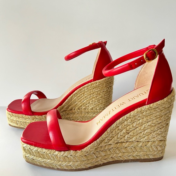 Stuart Weitzman Nudist Square Toe Espadrille Platform - Red 
Wedge Sandals, NIB - Picture 3 of 10